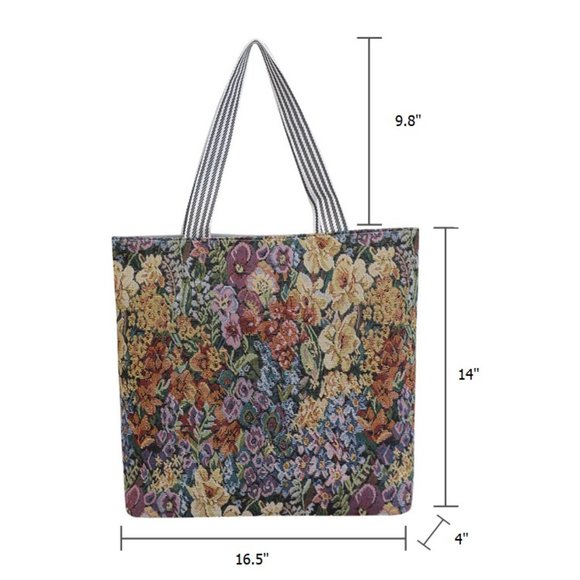 Large Tote Mega Bag Tapestry Shopper Tote Bag Floral Pattern Brown Gray - Picture 2 of 3
